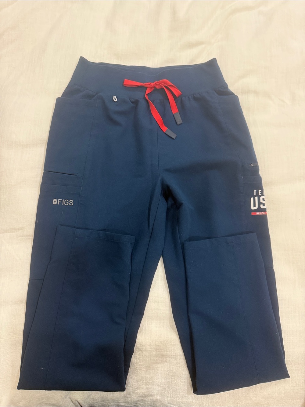 Figs Navy Jogger Scrub Pants with Red Drawstring